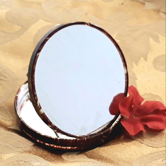 Vintage Japan Floral Fabric Covered Double Compact Travel Mirror - Picture 3 of 8